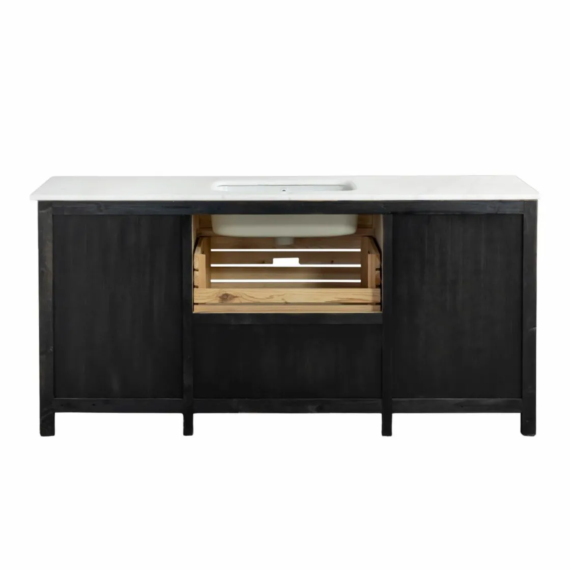 Made in Meubles Meuble Bas<Meuble de cuisine en vieux pin et marbre blanc Epure