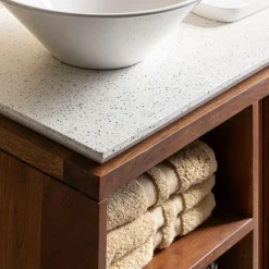 Made in Meubles Meuble Sous Vasque<Meuble sous vasque 2 portes en bois d'acacia et terrazzo Kaelis