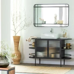 Made in Meubles Meuble Sous Vasque<Meuble sous vasque arrondi en métal et verre strié Elizabeth