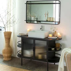 Made in Meubles Meuble Sous Vasque<Meuble sous vasque arrondi en métal et verre strié Elizabeth