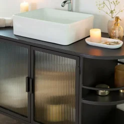 Made in Meubles Meuble Sous Vasque<Meuble sous vasque arrondi en métal et verre strié Elizabeth