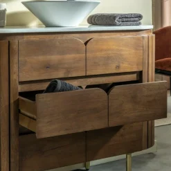 Made in Meubles Meuble Sous Vasque<Meuble sous vasque en bois de manguier et marbre Sienne