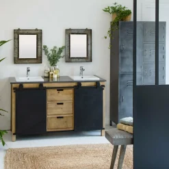 Made in Meubles Meuble Sous Vasque<Meuble sous vasque en bois recyclé et métal Jade