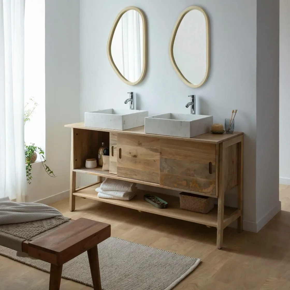 Made in Meubles Meuble Sous Vasque<Meuble sous vasque en bois de manguier 145 cm Nour