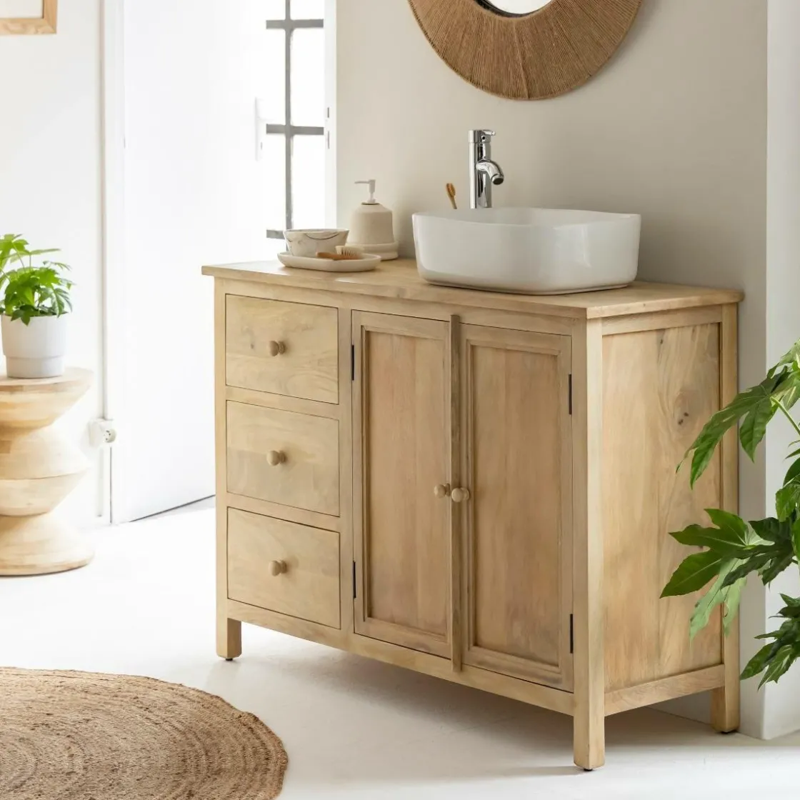 Made in Meubles Meuble Sous Vasque<Meuble sous vasque en bois de manguier blanchi Ronan