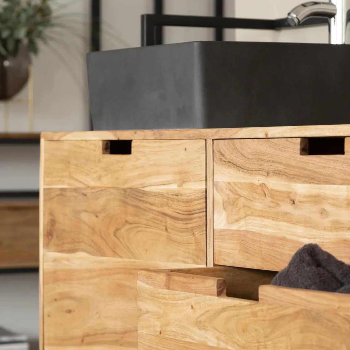 Made in Meubles Meuble Sous Vasque<Meuble sous vasque en bois d'acacia et métal Ninon