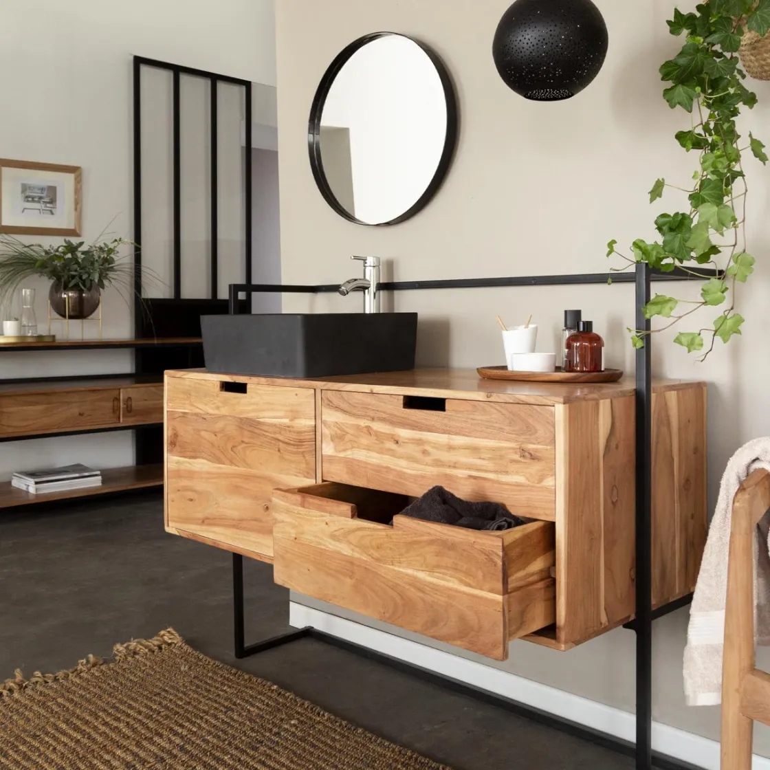 Made in Meubles Meuble Sous Vasque<Meuble sous vasque en bois d'acacia et métal Ninon