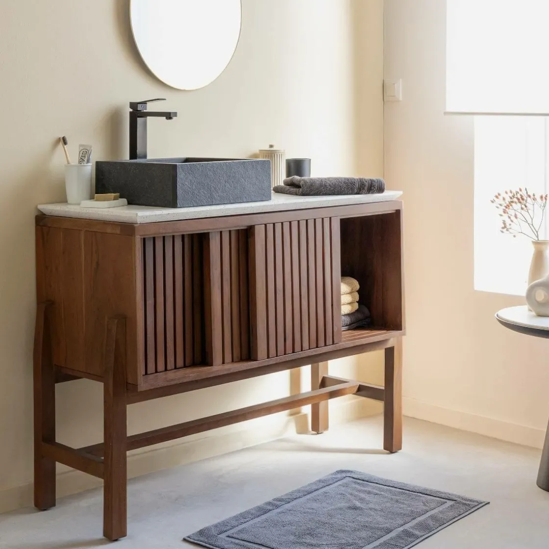 Made in Meubles Meuble Sous Vasque<Meuble sous vasque en bois d'acacia et terrazzo Kaelis