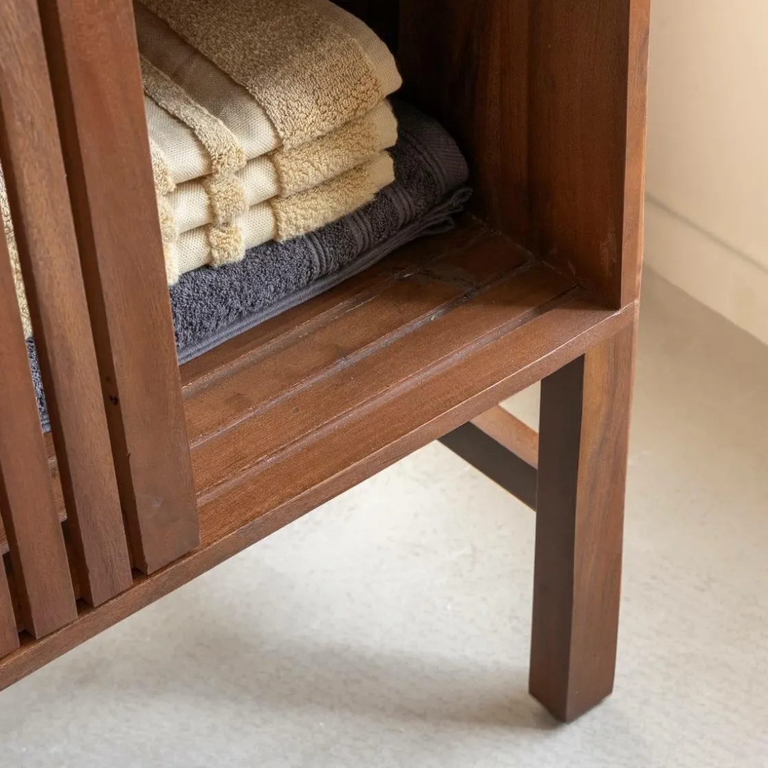 Made in Meubles Meuble Sous Vasque<Meuble sous vasque en bois d'acacia et terrazzo Kaelis