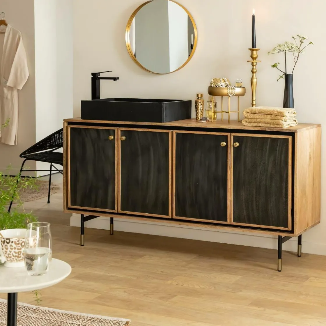 Made in Meubles Meuble Sous Vasque<Meuble sous vasque en bois de manguier Léandro