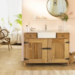 Made in Meubles Meuble Sous Vasque<Meuble sous vasque en bois recyclé et marbre Lizon