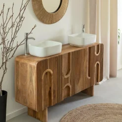 Made in Meubles Meuble Sous Vasque<Meuble sous vasque en bois d'acacia foncé Tilio