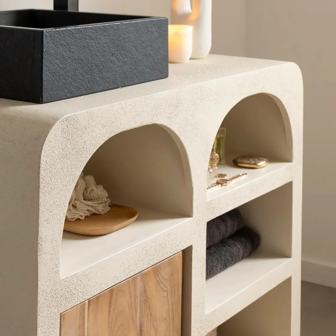 Made in Meubles Buffet|Meuble Sous Vasque<Meuble sous vasque en bois effet béton et bois d'acacia Dalva