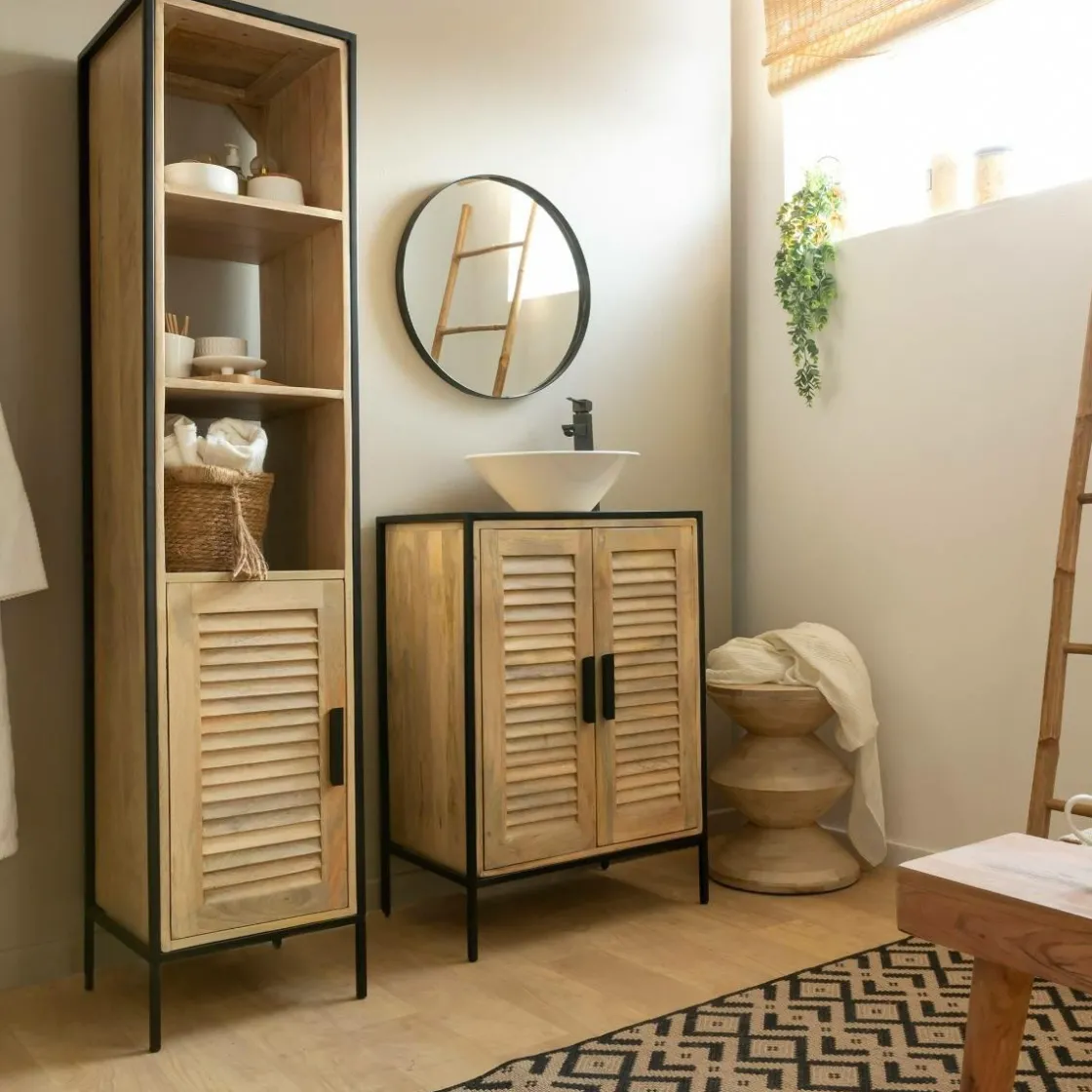 Made in Meubles Meuble Sous Vasque<Meuble sous vasque en bois de manguier et métal Coralie