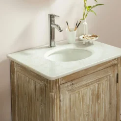 Made in Meubles Meuble Sous Vasque<Meuble sous vasque en pin recyclé blanchi et marbre blanc Gemma