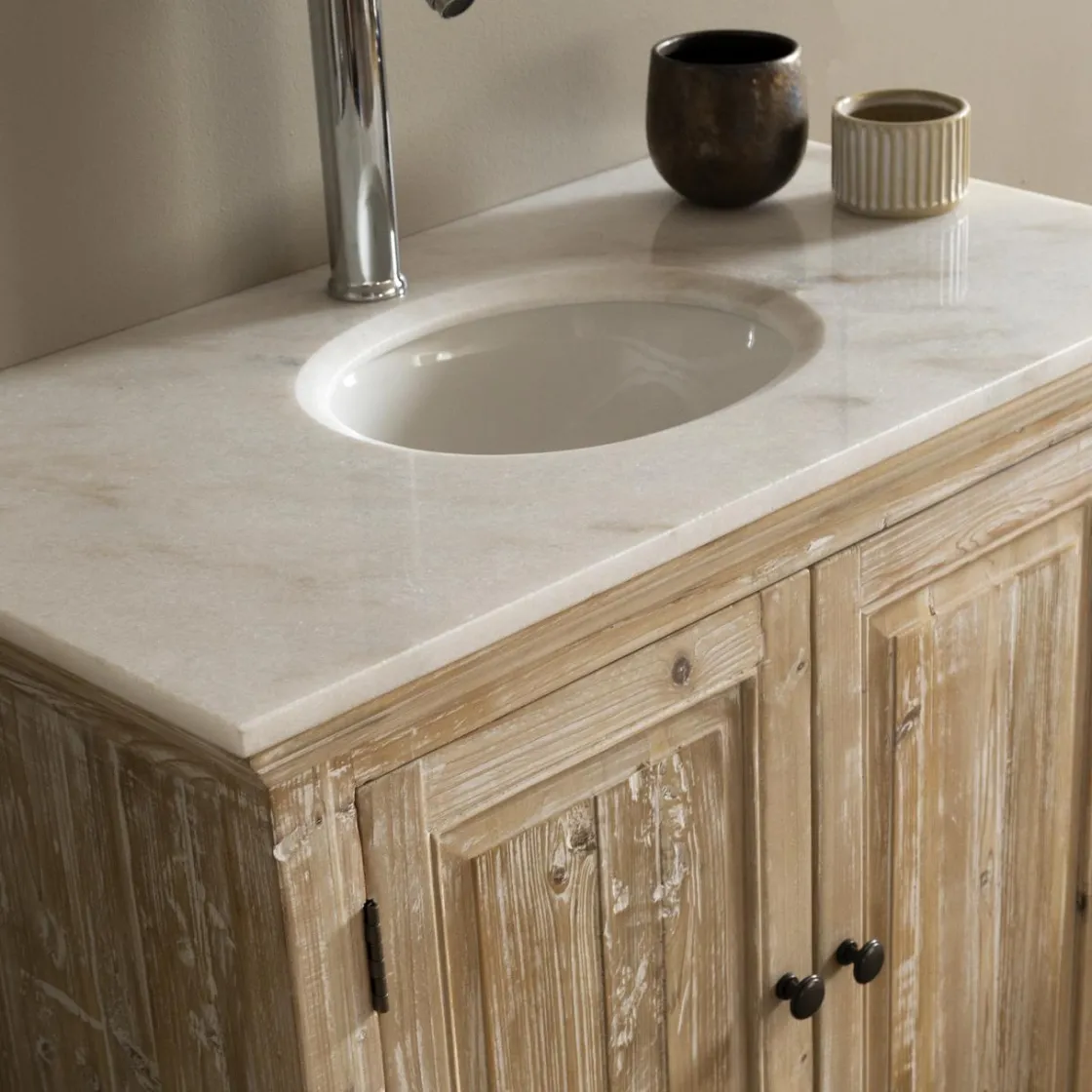 Made in Meubles Meuble Sous Vasque<Meuble sous vasque en pin recyclé blanchi Gemma