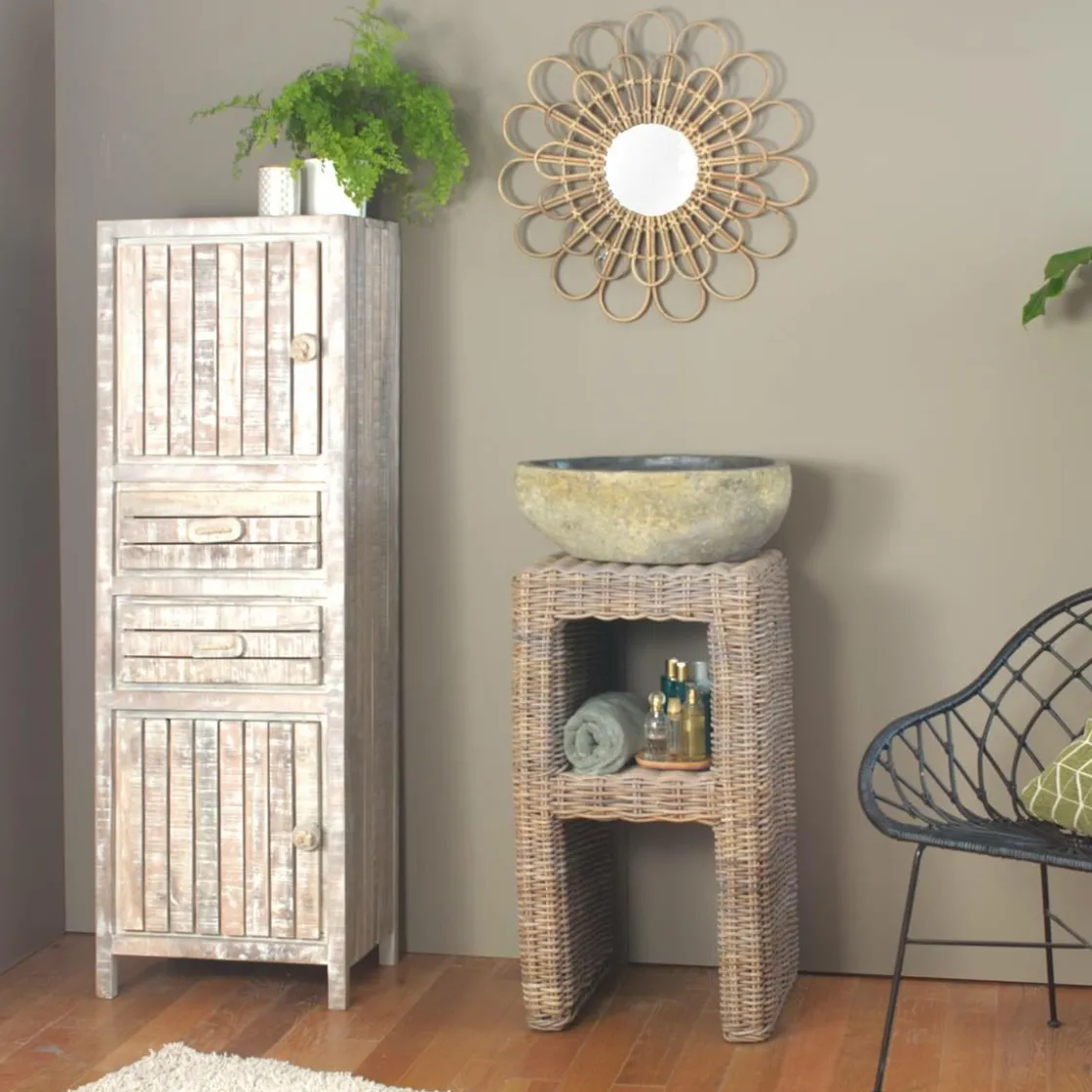 Made in Meubles Meuble Sous Vasque<Meuble sous vasque en rotin Rattan