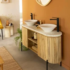 Made in Meubles Meuble Sous Vasque<Meuble sous vasque en terrazzo et bois de manguier Lou