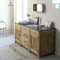 Made in Meubles Meuble Sous Vasque<Meuble sous vasque en vieux pin et pierre bleue Garance