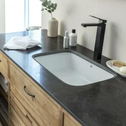 Made in Meubles Meuble Sous Vasque<Meuble sous vasque en vieux pin et pierre bleue Garance