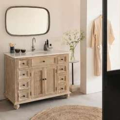 Made in Meubles Meuble Sous Vasque<Meuble sous vasque en vieux pin et marbre blanc Octavie