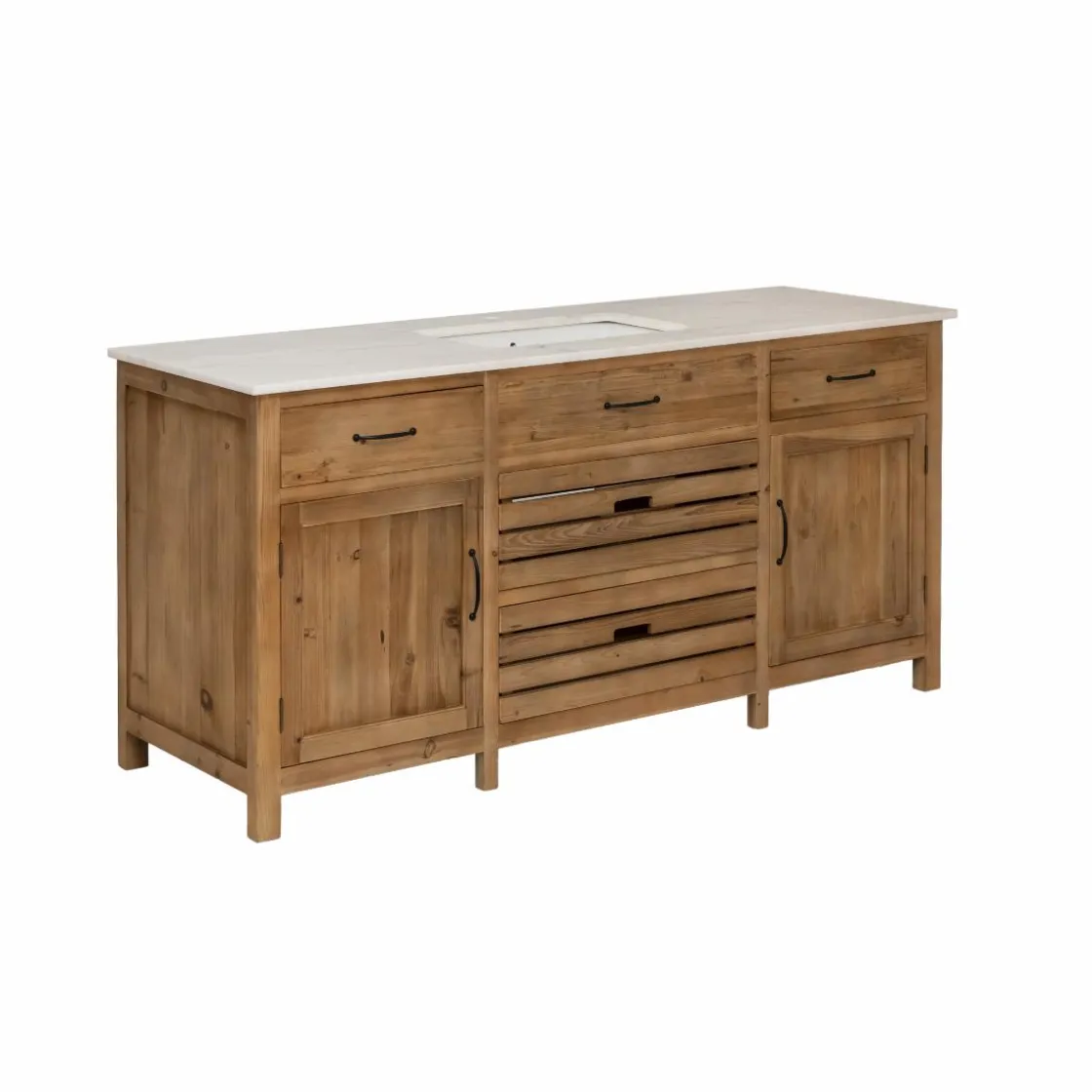 Made in Meubles Meuble Sous Vasque<Meuble sous vasque en vieux pin et marbre blanc Nils