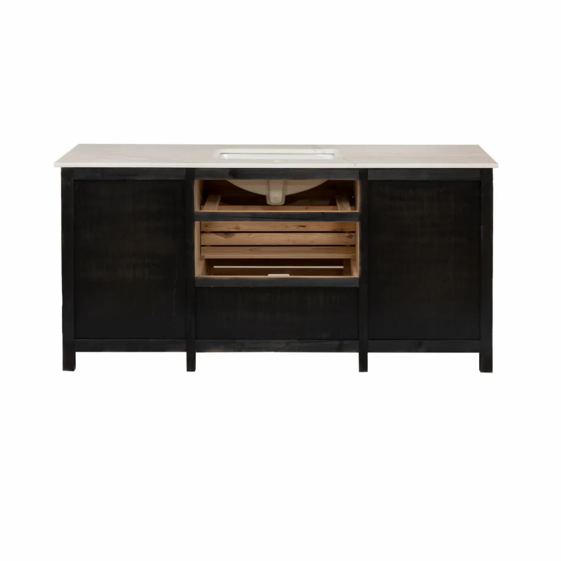 Made in Meubles Meuble Sous Vasque<Meuble sous vasque en vieux pin et marbre blanc Nils