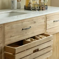 Made in Meubles Meuble Sous Vasque<Meuble sous vasque en vieux pin et marbre blanc Nils