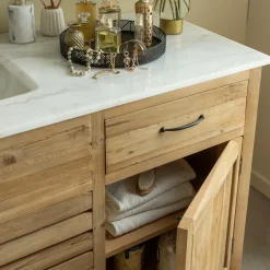 Made in Meubles Meuble Sous Vasque<Meuble sous vasque en vieux pin et marbre blanc Nils