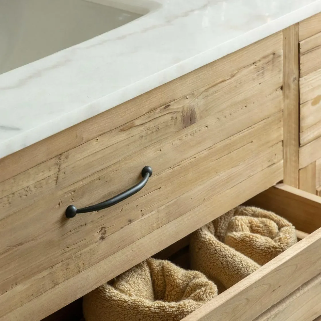 Made in Meubles Meuble Sous Vasque<Meuble sous vasque en vieux pin et marbre blanc Nils