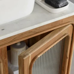 Made in Meubles Meuble Sous Vasque<Meuble sous vasque vitré en bois d'acacia et marbre Emyr