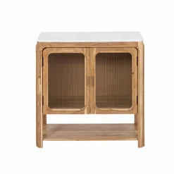 Made in Meubles Meuble Sous Vasque<Meuble sous vasque vitré en bois d'acacia et marbre Emyr