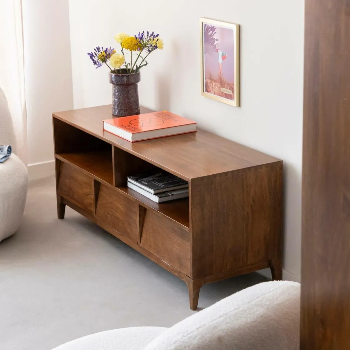 Made in Meubles Meuble Tv<Meuble TV 2 niches en bois de manguier Remick