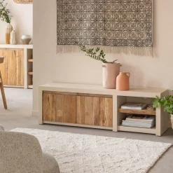 Made in Meubles Meuble Tv<Meuble TV 2 portes et 1 étagère en bois effet béton et bois recyclé Dalva