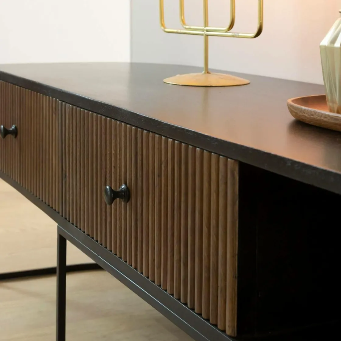 Made in Meubles Meuble Tv<Meuble TV arrondi en bois de manguier et métal Ysé