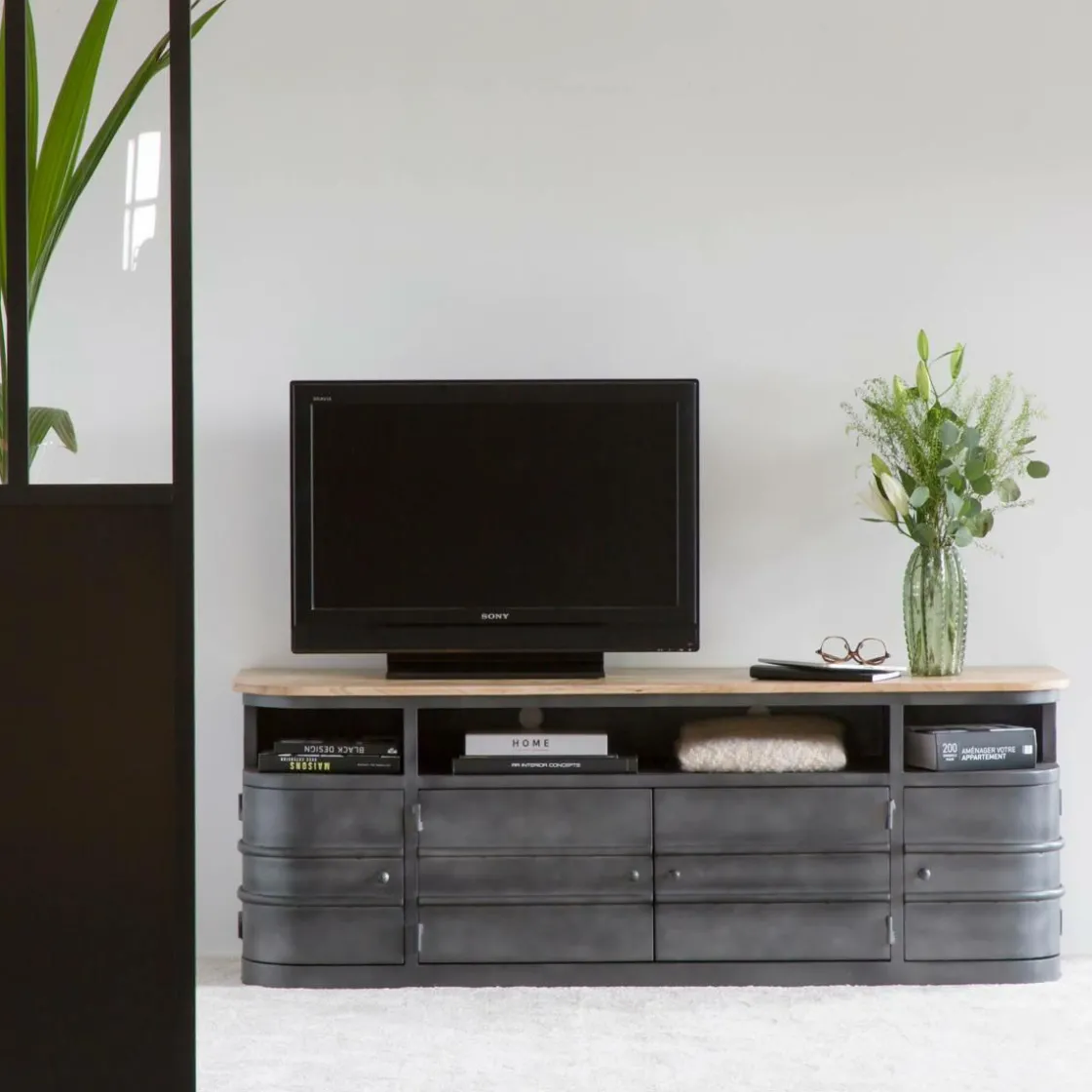 Made in Meubles Meuble Tv<Meuble TV arrondi en métal Locker
