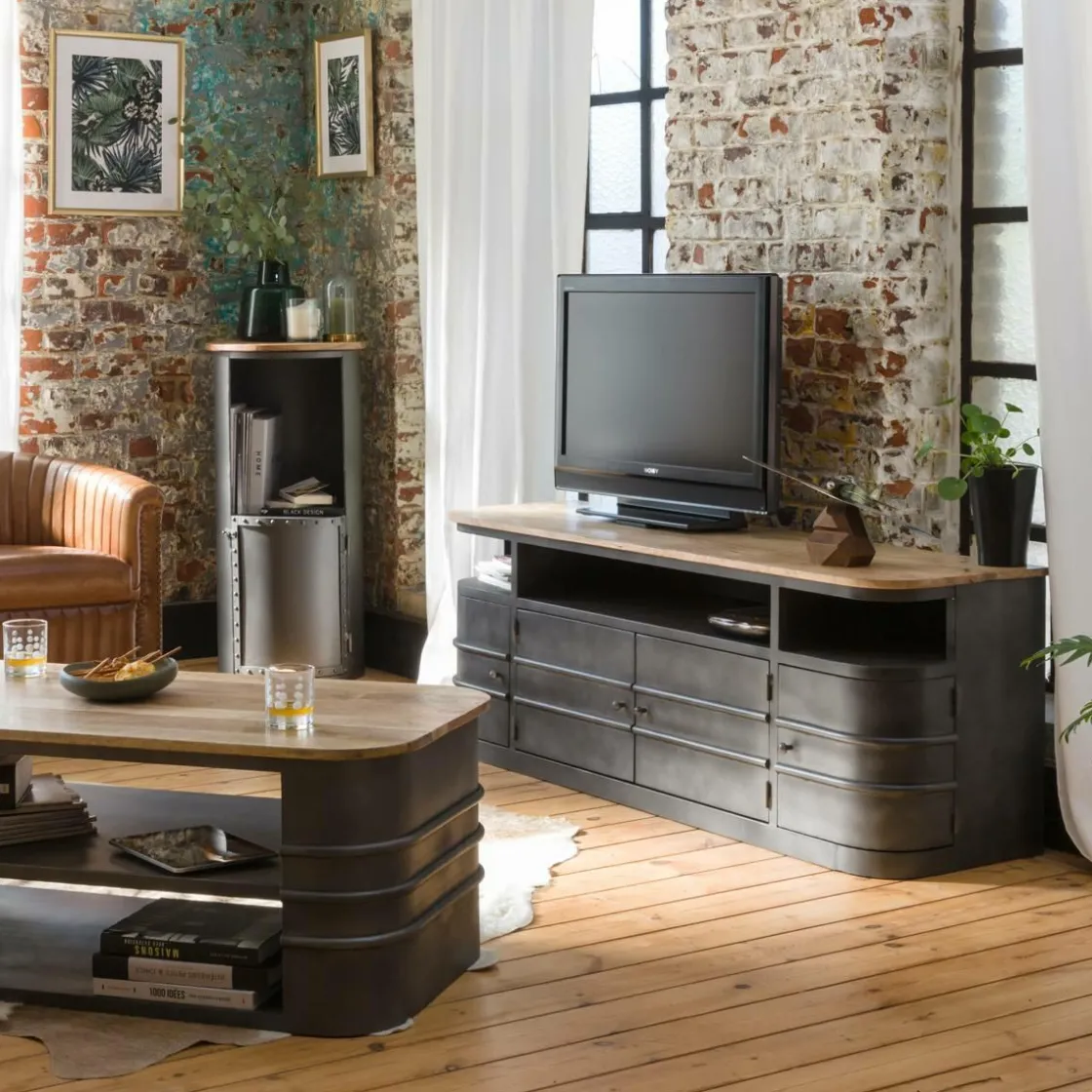 Made in Meubles Meuble Tv<Meuble TV arrondi en métal Locker