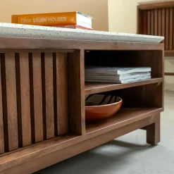 Made in Meubles Meuble Tv<Meuble TV en bois d'acacia et terrazzo Kaelis