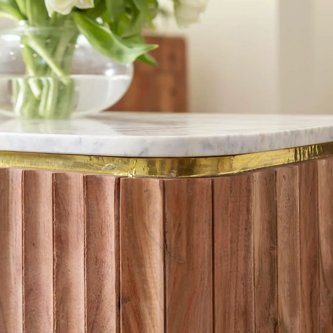 Made in Meubles Meuble Tv<Meuble tv en bois d'acacia et marbre blanc Judith