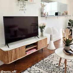 Made in Meubles Meuble Tv<Meuble tv en bois d'acacia et marbre blanc Judith