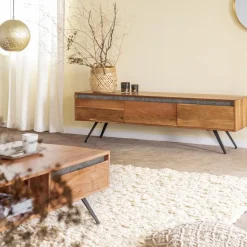 Made in Meubles Meuble Tv<Meuble TV en bois d'acacia et pierre Yvan