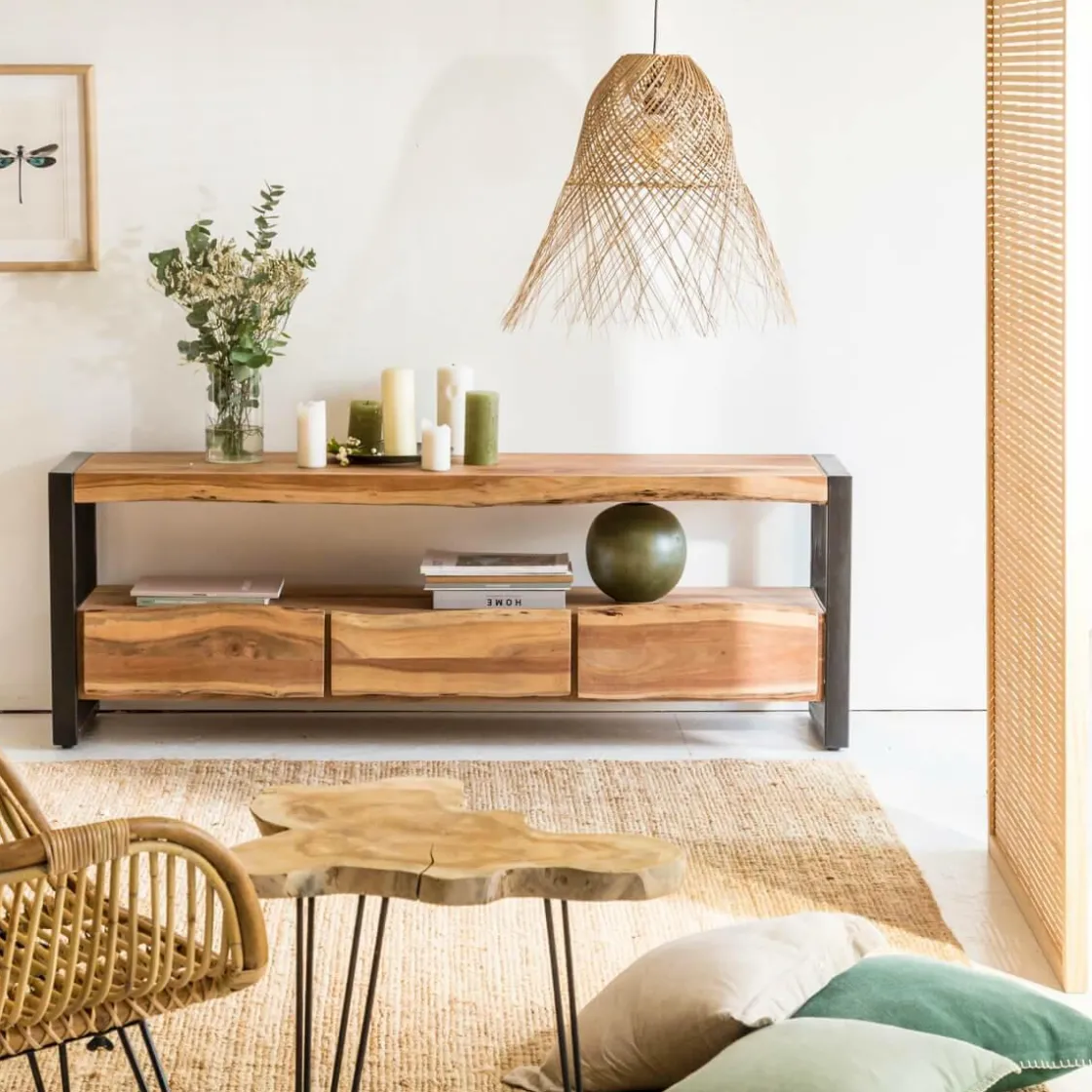 Made in Meubles Meuble Tv<Meuble TV en bois d'acacia 3 tiroirs Tree