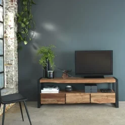 Made in Meubles Meuble Tv<Meuble TV en bois d'acacia 3 tiroirs Tree