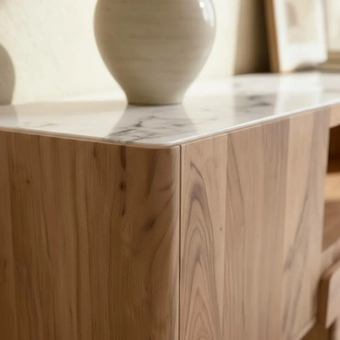Made in Meubles Meuble Tv<Meuble TV en bois d'acacia et marbre Tara