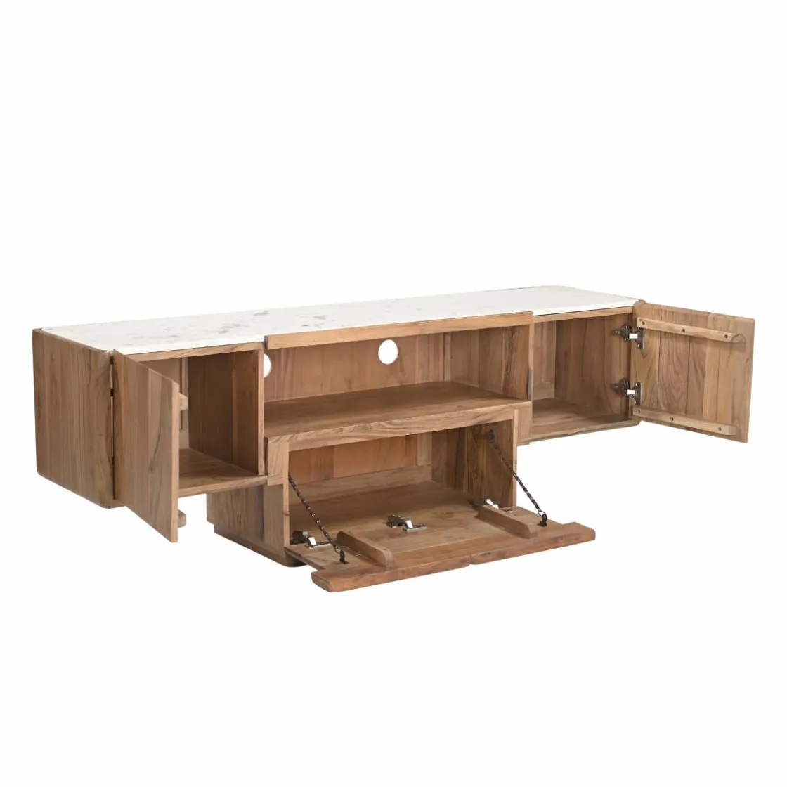 Made in Meubles Meuble Tv<Meuble TV en bois d'acacia et marbre Tara