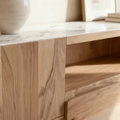 Made in Meubles Meuble Tv<Meuble TV en bois d'acacia et marbre Tara