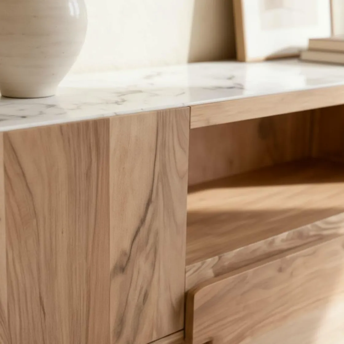 Made in Meubles Meuble Tv<Meuble TV en bois d'acacia et marbre Tara