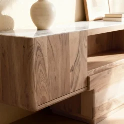 Made in Meubles Meuble Tv<Meuble TV en bois d'acacia et marbre Tara