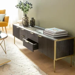 Made in Meubles Meuble Tv<Meuble TV en bois de manguier et métal doré Ange