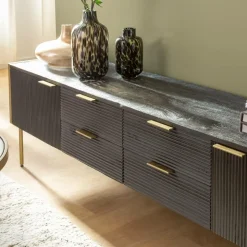 Made in Meubles Meuble Tv<Meuble TV en bois de manguier et métal doré Ange